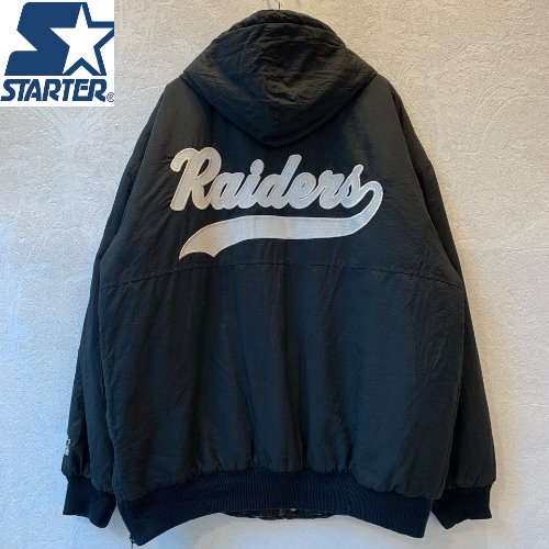 H822 - 80~90&#039;s STARTER NFL Raiders Team Hoodie Full-Zip Parka (L , 105)